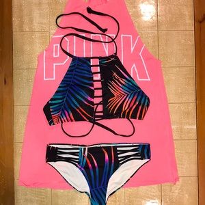 PINK 2Piece Swimsuit and Cover Tank